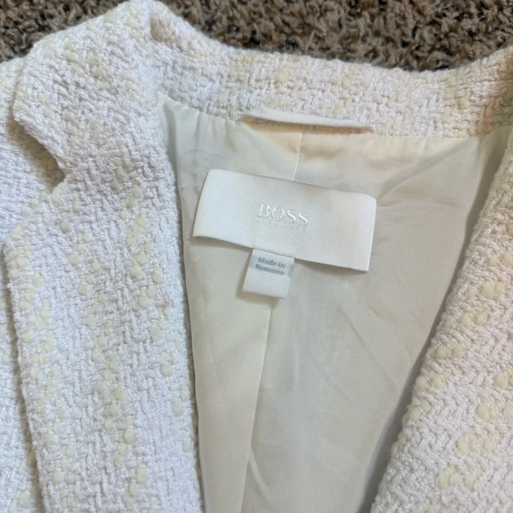 Hugo Boss BOSS White Cream Striped Tweed Blazer Womens Office Wear Womens Sz 14 - Picture 7 of 10